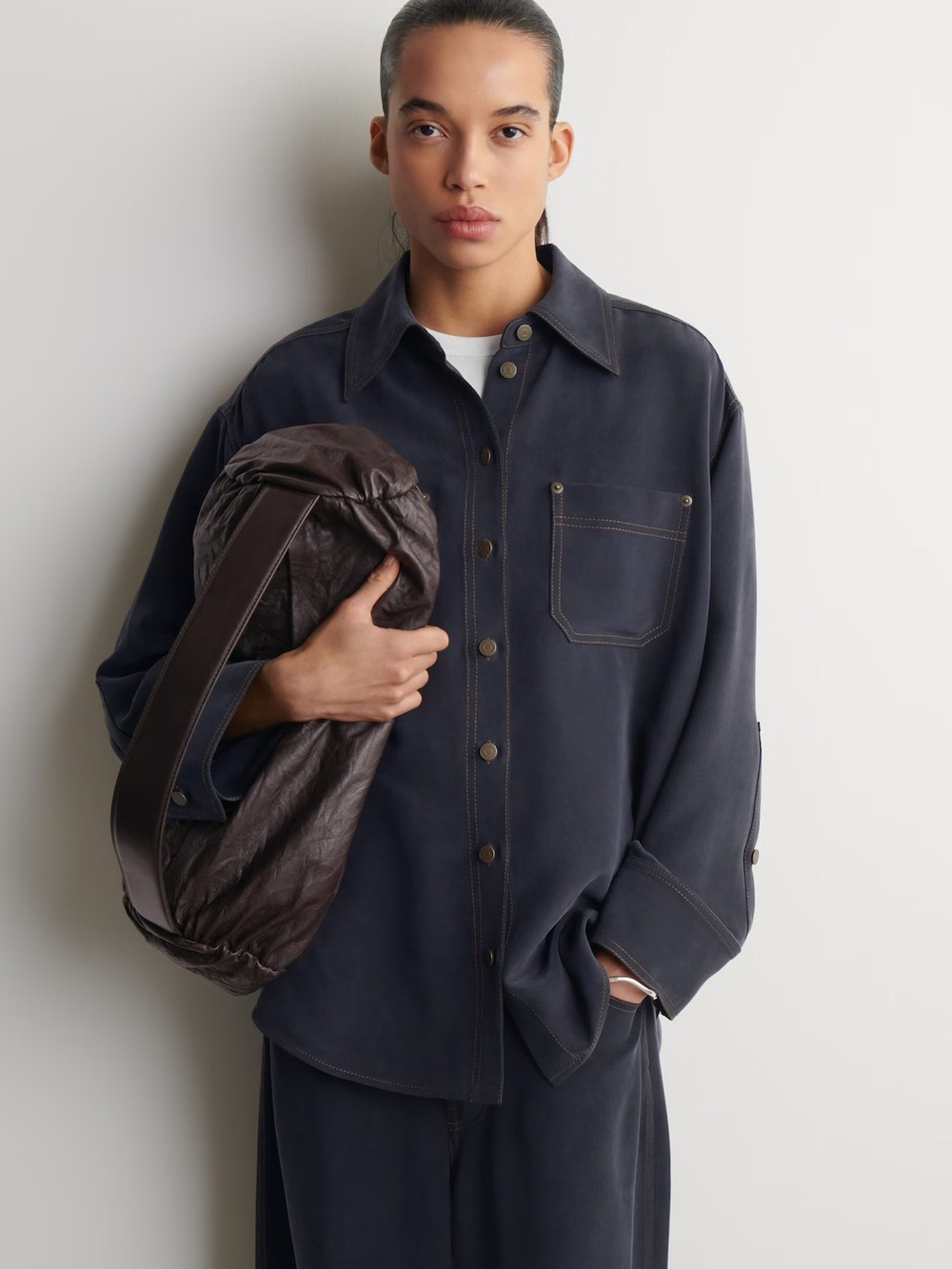 NWT COS (size 4) DENIM-EFFECT SILK SHIRT